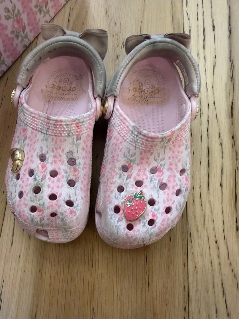 LoveShackFancy crocs Pink Floral Slip-On Sandals with Bow Accents